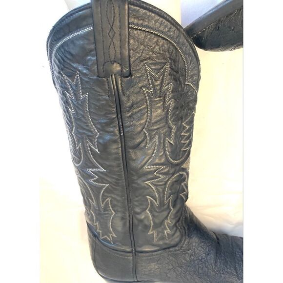 Tony Lama #05226 Black Leather Ostrich Toe Western Pointed Men’s Boots SZ 7.5 EE - Picture 9 of 13